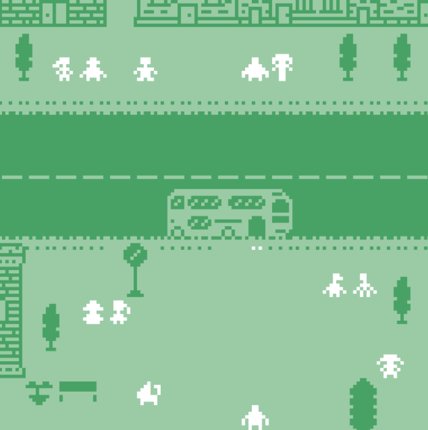 83 to Kimmage illustration — street scene with bus and pedestrians