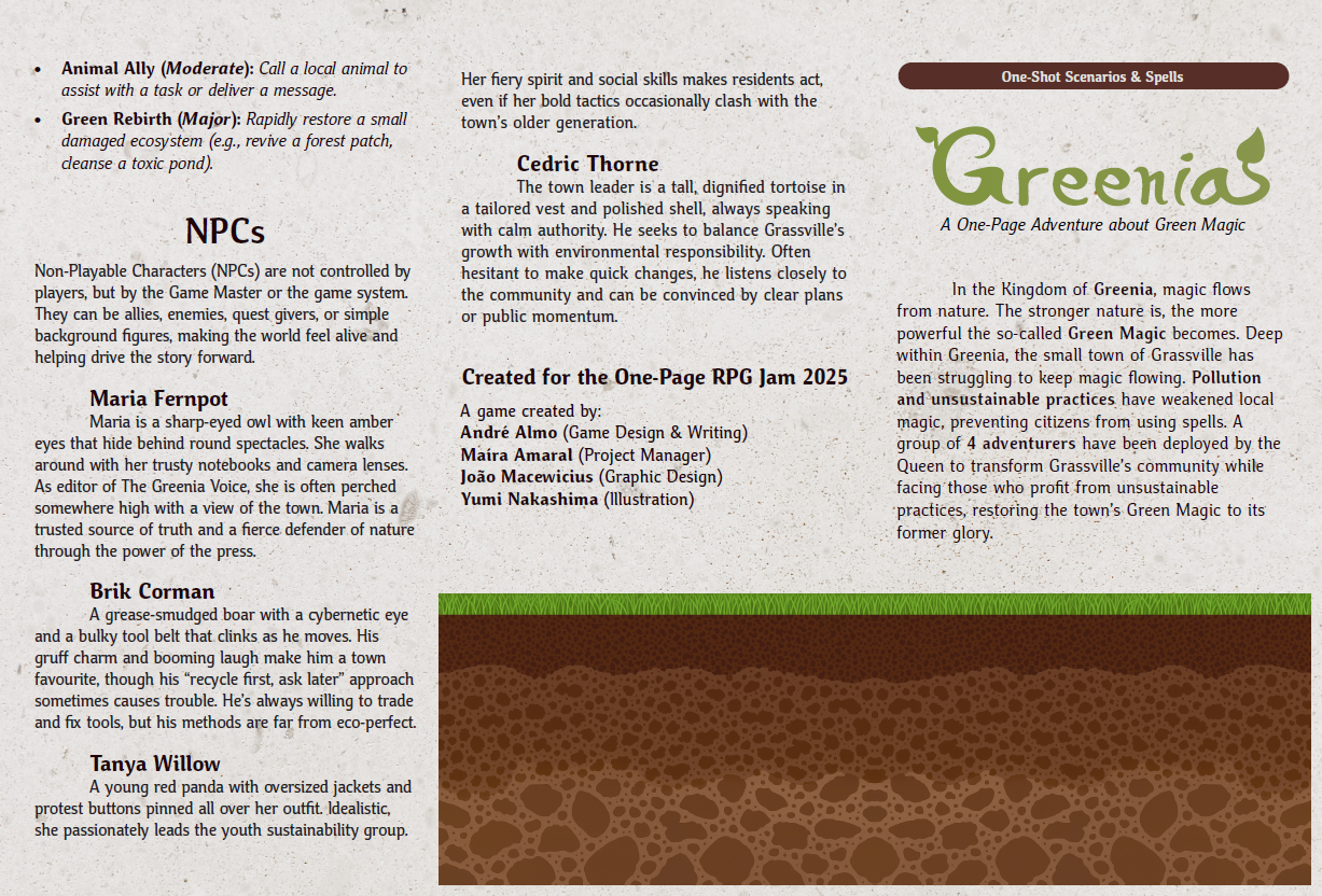 Greenia screenshot — Scenarios and Spells panels