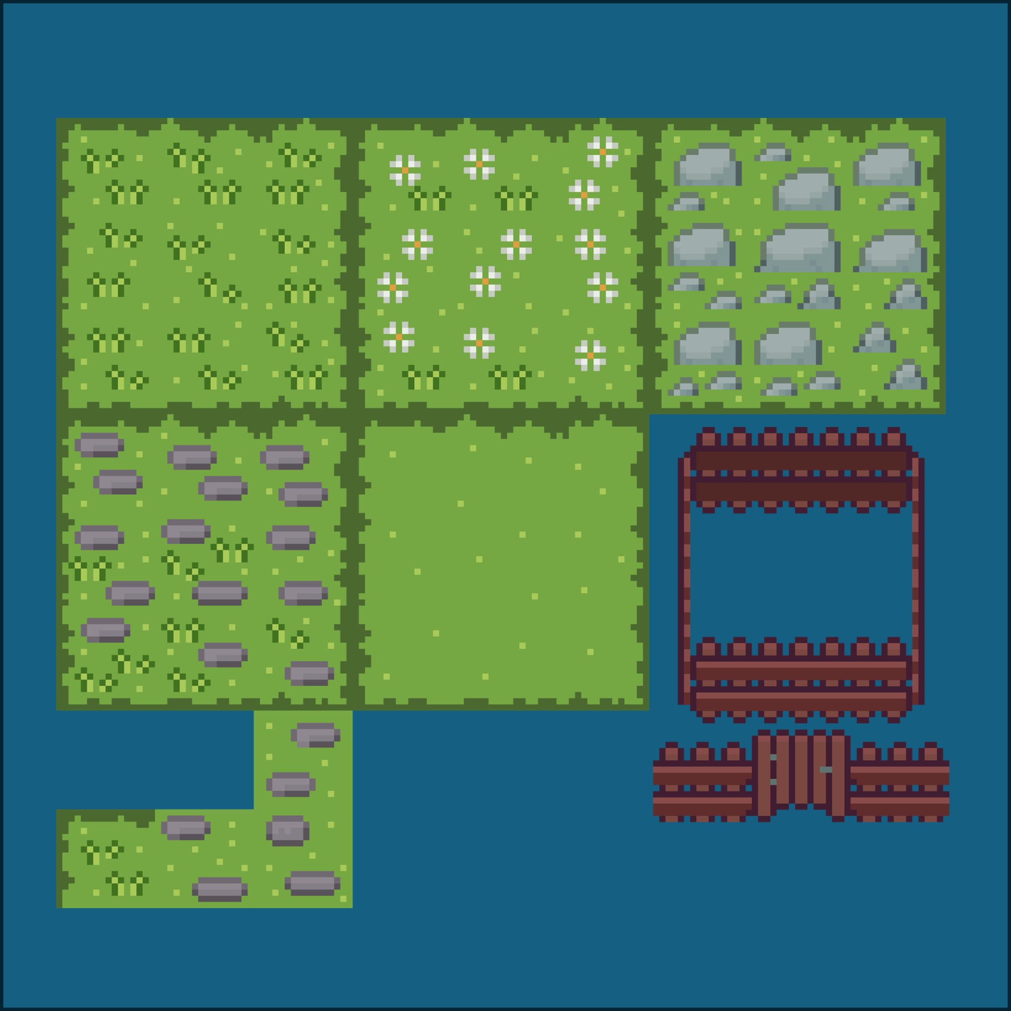 Kibble — tileset showing grass, stone path and fence tiles