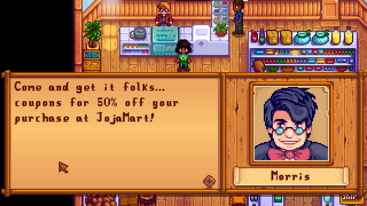 The Joja Corporation is trouble for the small local market.