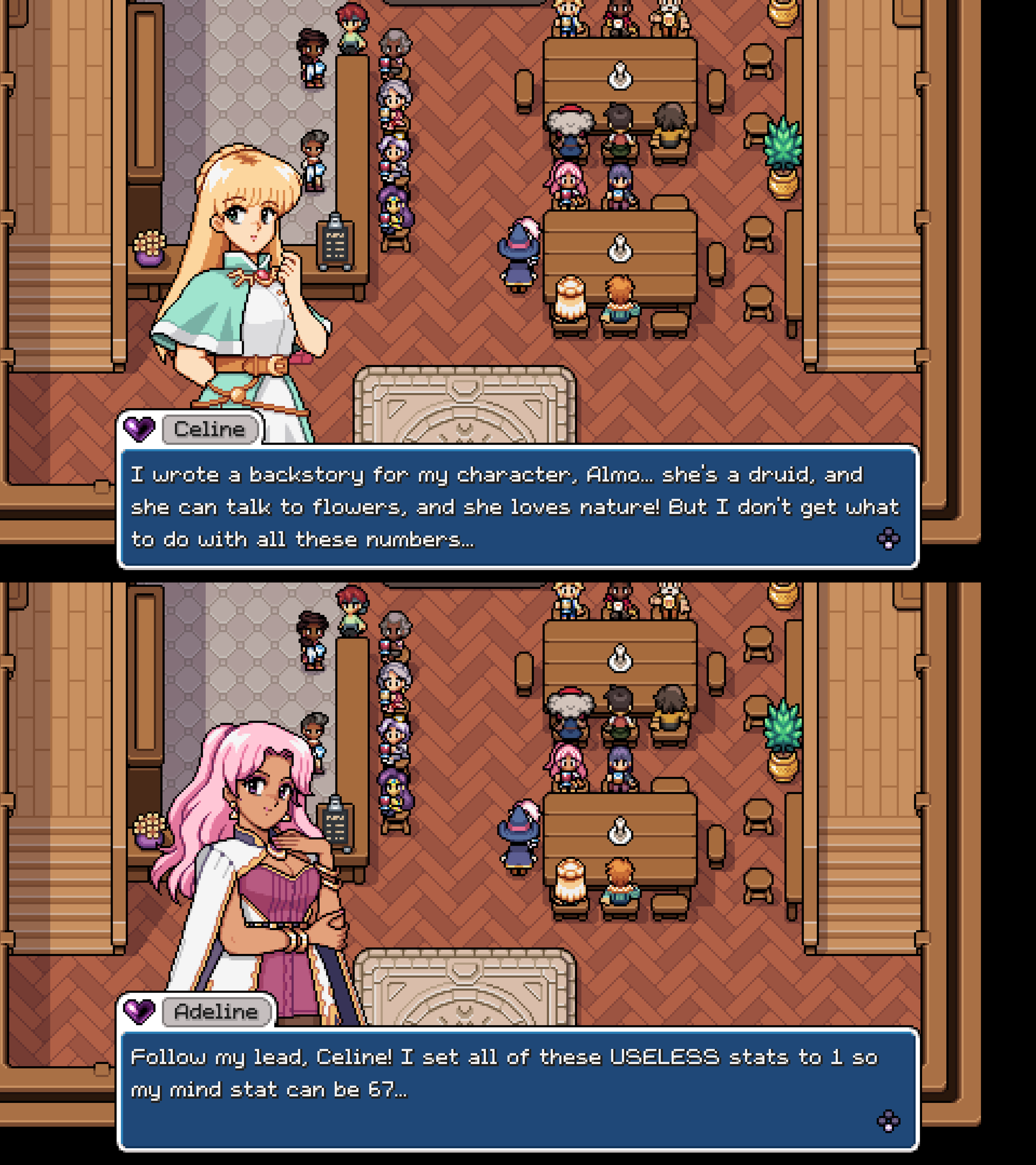 It's fun to see how the characters interact with the RPG campaign.