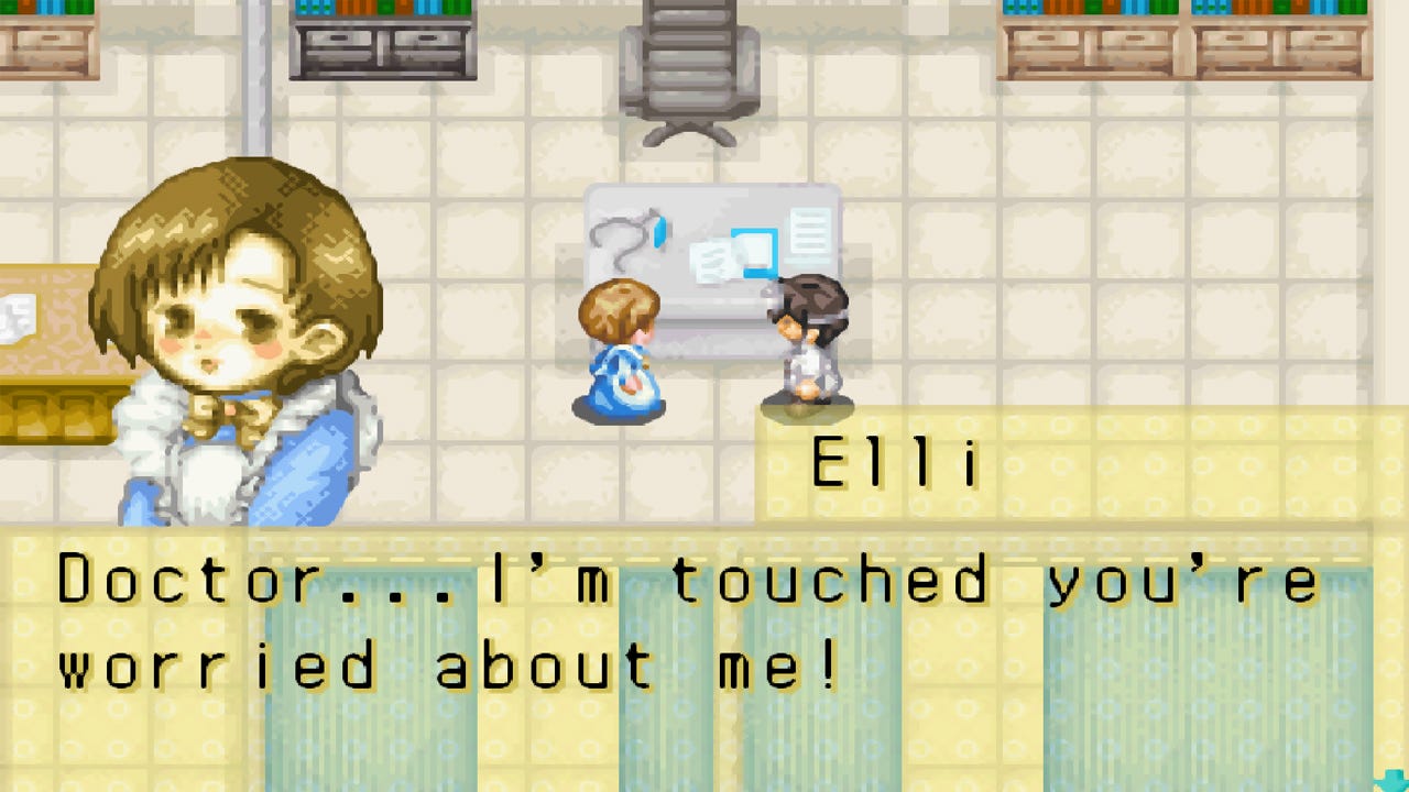 Elli and the Doctor in Harvest Moon: Friends of Mineral Town.