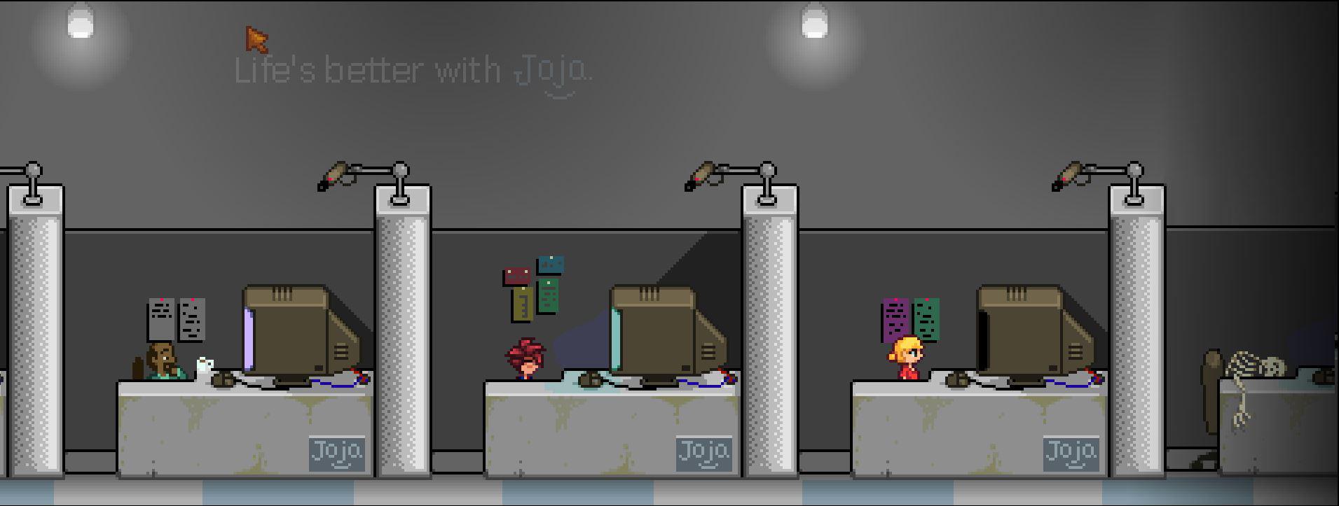The player working for Joja at the start of the game. That coworker on the right doesn't look so good.