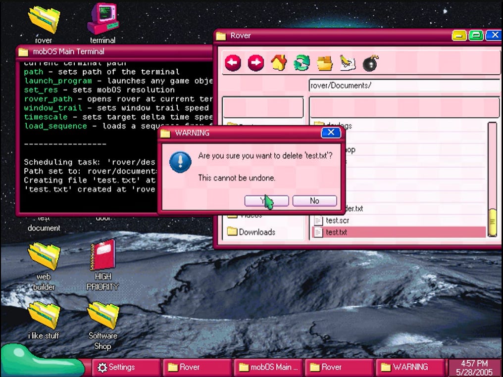 The mobOS terminal and a few files.