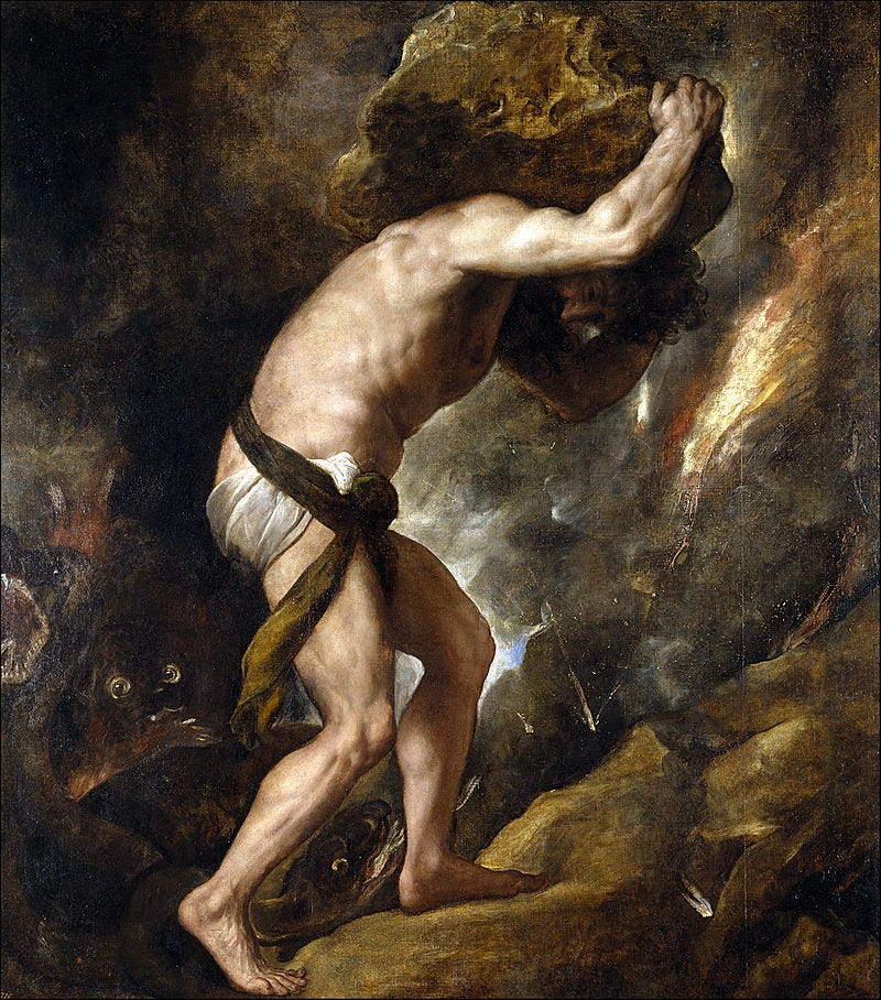 Sisyphus (1548), represented by the Italian Renaissance painter Titian.