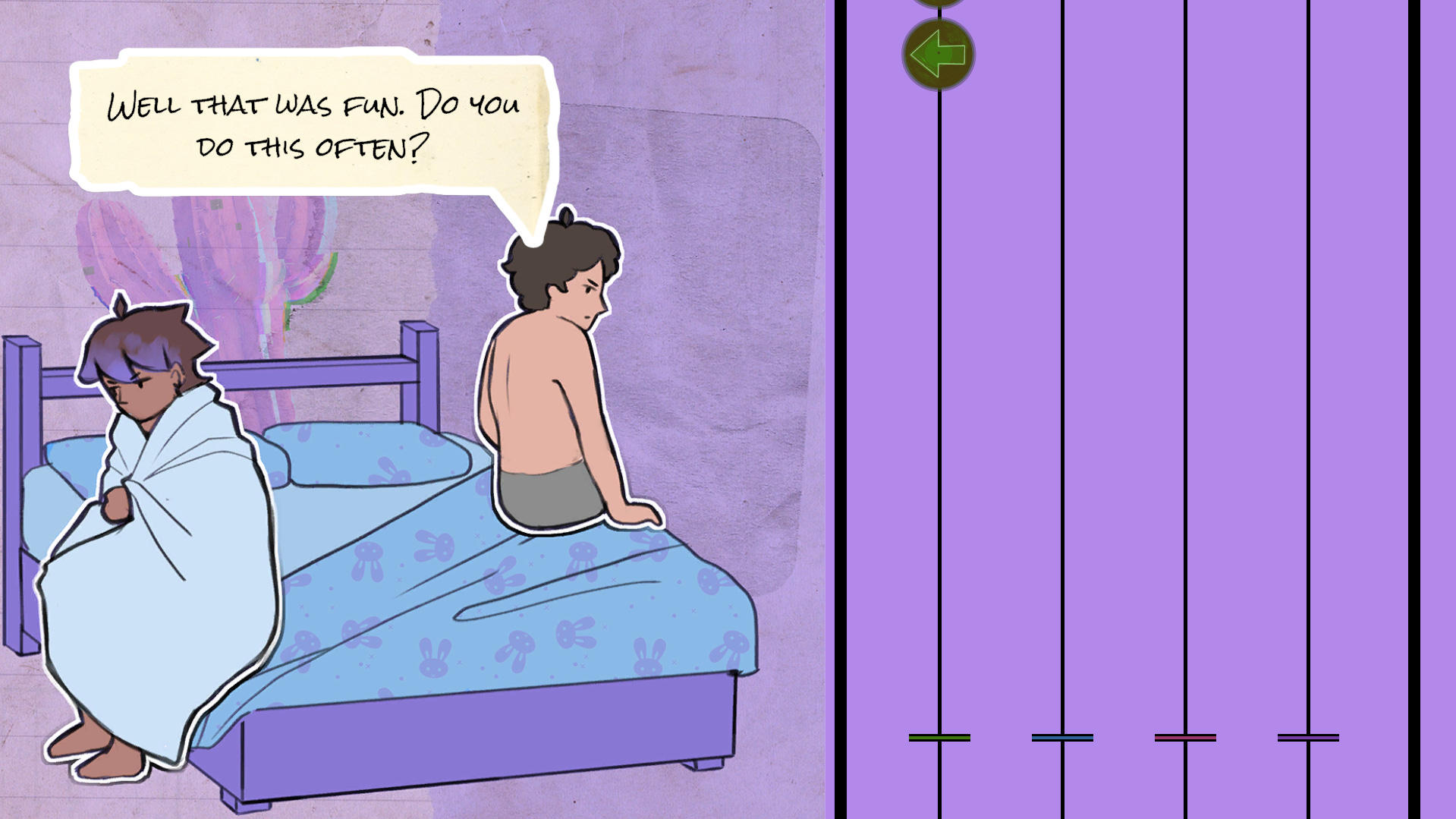 The (impossible) rhythm game and the (terrible) conversation.