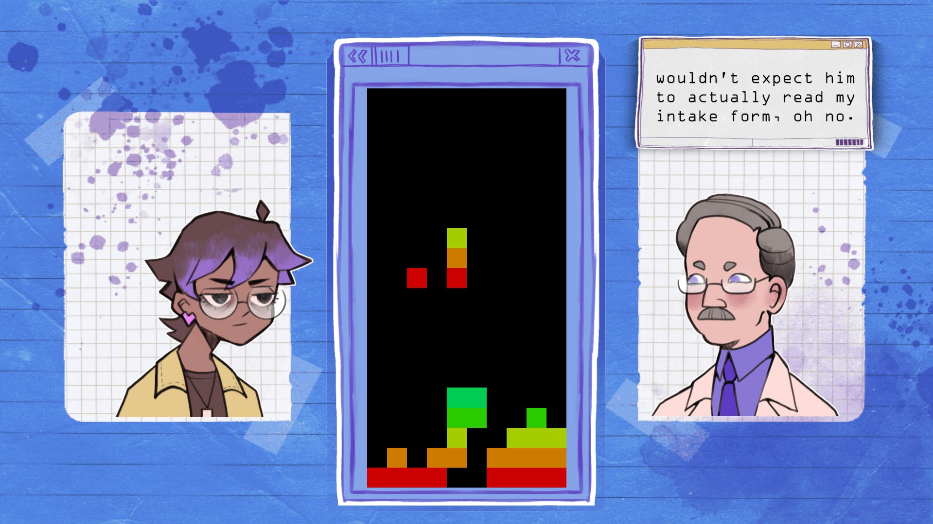 The extra hard Tetris matches the horrendous conversation quite well.
