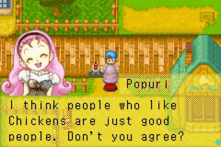 A piece of wisdom from Popuri, a bachelorette you can romance in Harvest Moon: Friends of Mineral Town.