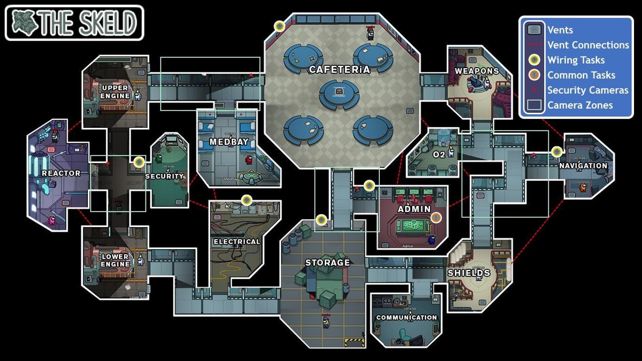 The Skeld map in Among Us, where our match took place.