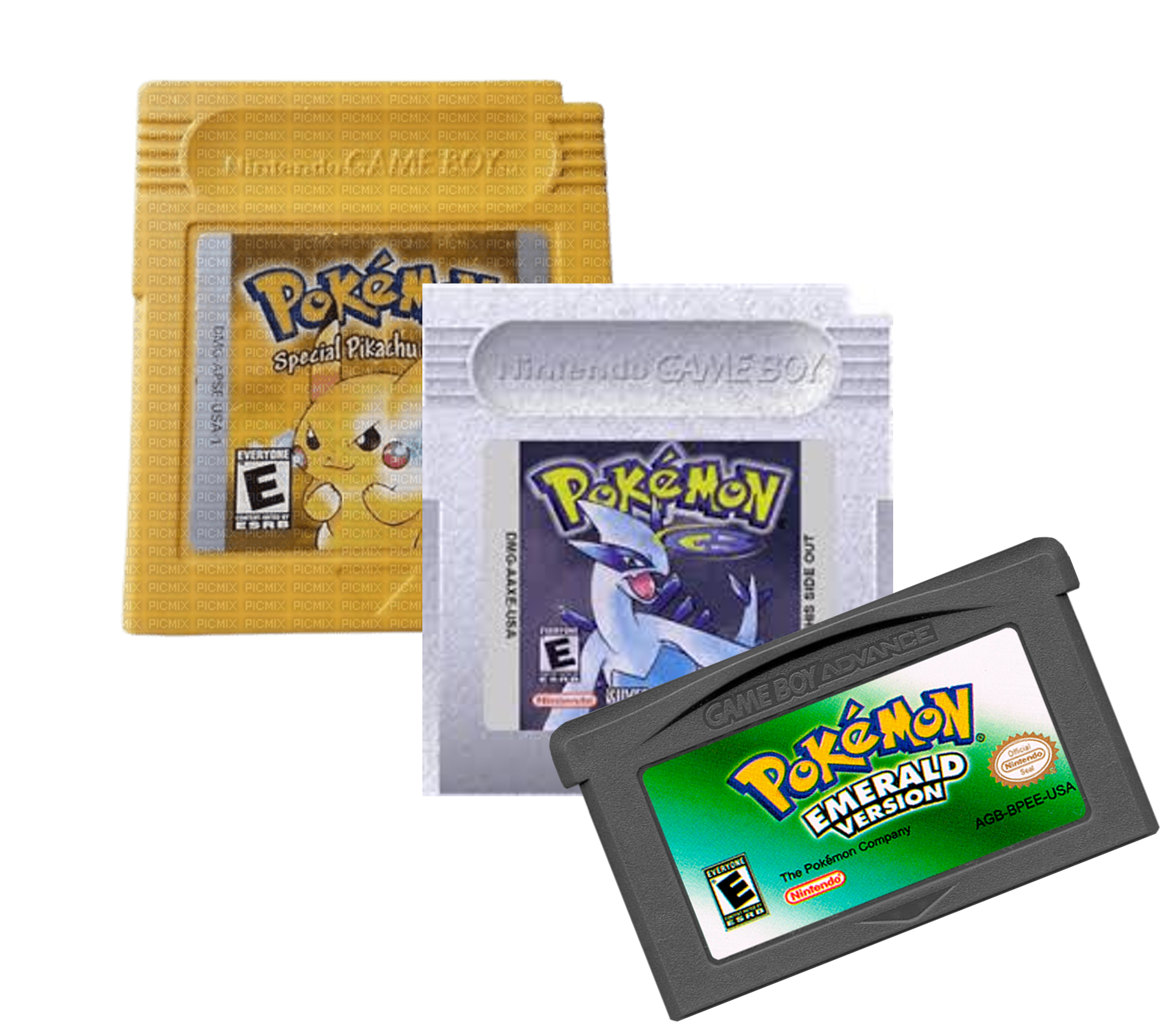 My favourite Pokémon games as a kid: Yellow (1998), Silver (1999), and Emerald (2004).